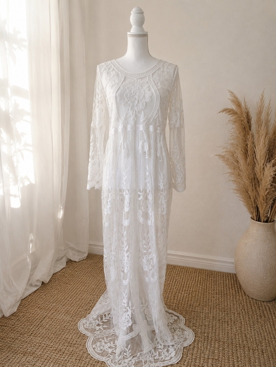 Dresses & Skirts - Boho Lace Sheer Maxi Dress in White